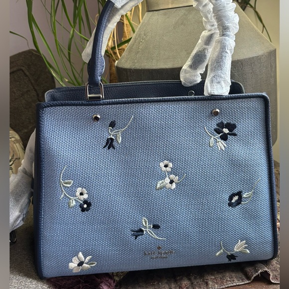 Authentic KATE SPADE floral Thick Canvas/pebbled leather 3 compart. Satch/crosby - Picture 1 of 16